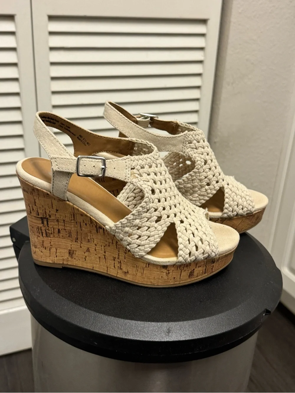 SO Cream Woven Cork Wedge Sandals